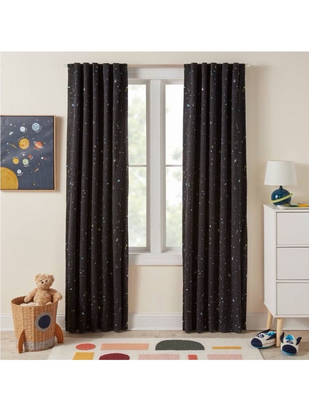 **Set of 2** Pillowfort 42x84 Blackout Curtain Panel Space Stars Kids Room NEW